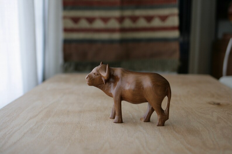 Vintage Solid Wood Water Buffalo Sculpture image 3