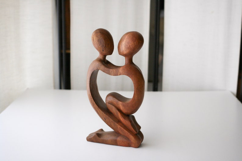 11 3/4Vintage Abstract Wood Lovers Sculpture image 2