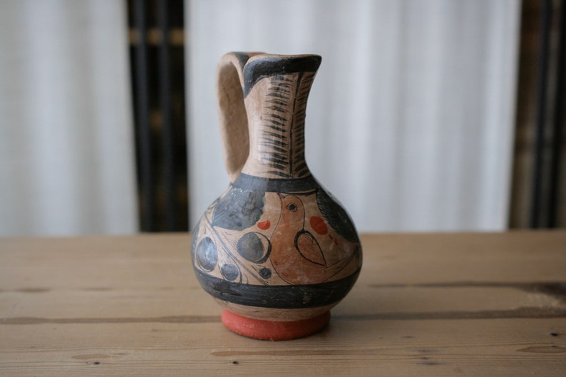 Vintage Handmade Mexican Tonala Clay Pitcher afbeelding 3