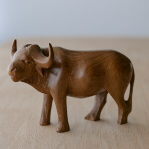 Vintage Solid Wood Water Buffalo Sculpture image 5