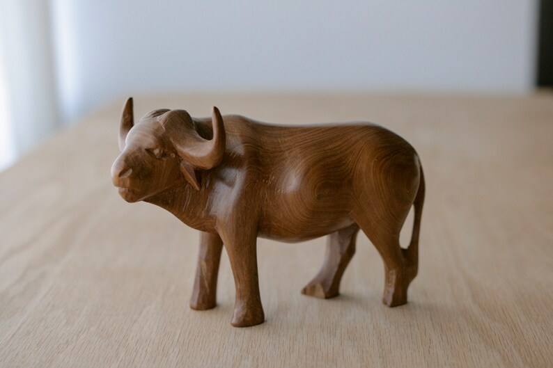 Vintage Solid Wood Water Buffalo Sculpture image 5