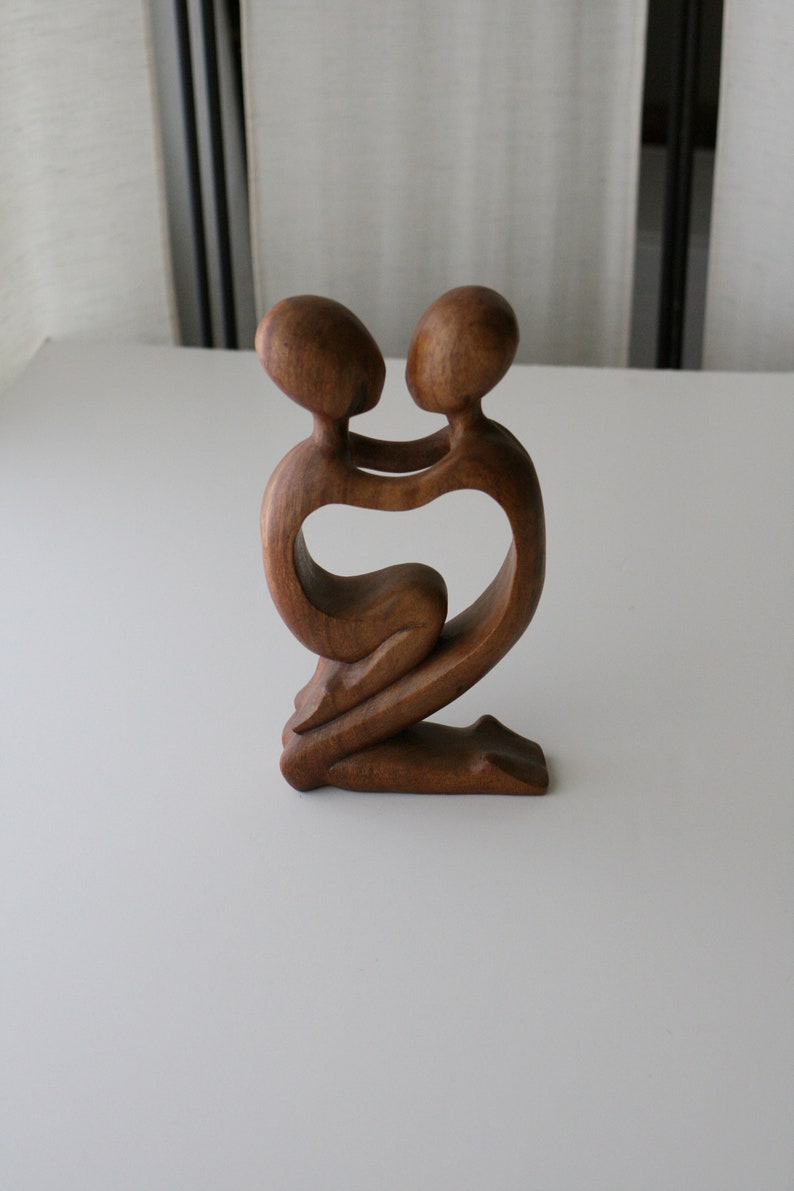 11 3/4Vintage Abstract Wood Lovers Sculpture image 3