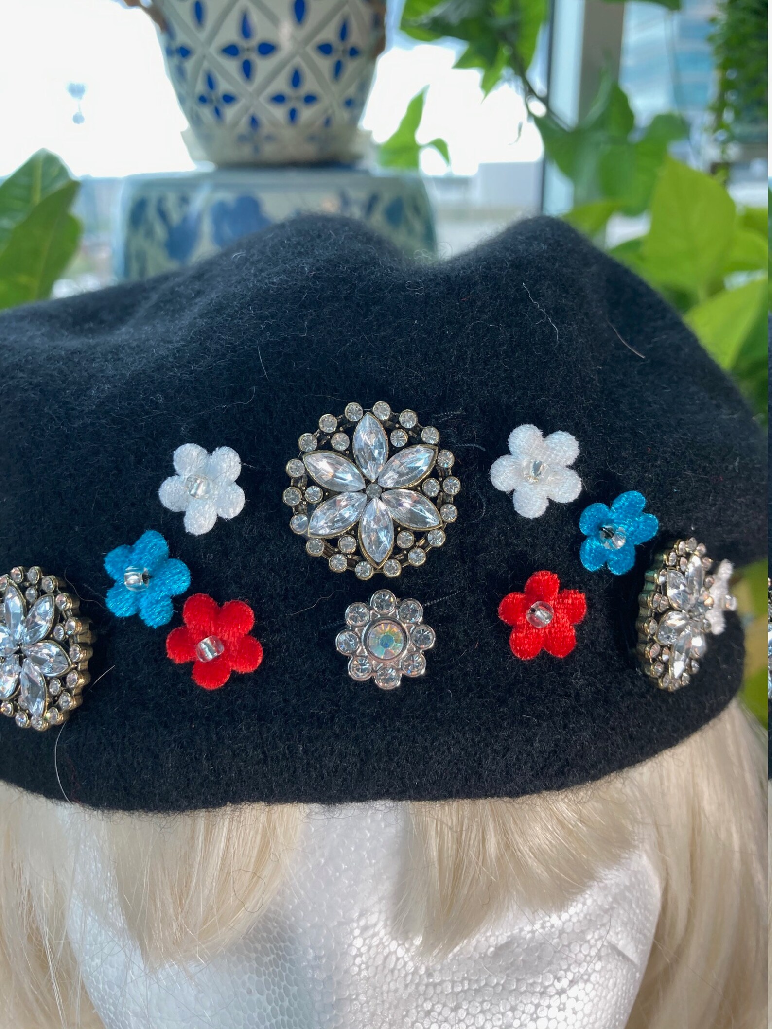 Womens Black Beret wth jeweled embellishments Etsy