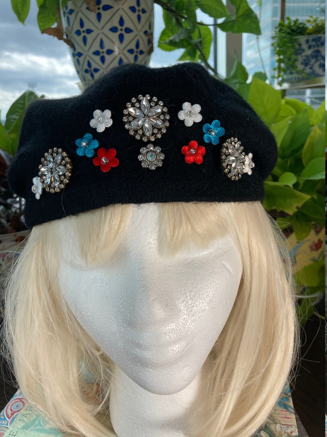 Womens Black Beret wth jeweled embellishments Etsy