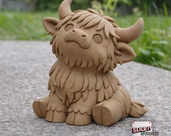 3D Highland Kuh Figur - Schreibtisch Dekor (stl und 3mf)