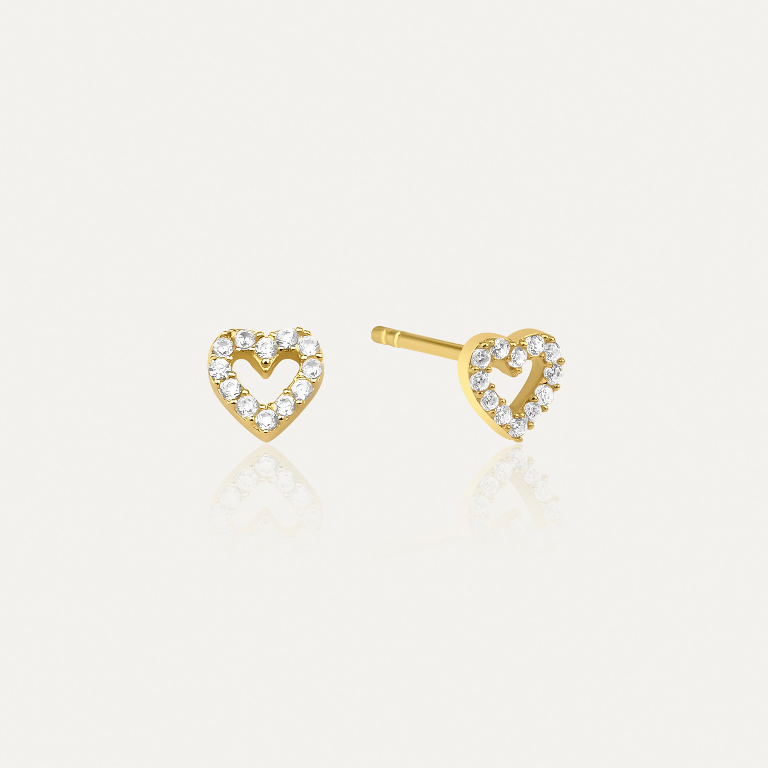 Pave Heart Earrings, Sterling Silver Earrings, 14 K Gold