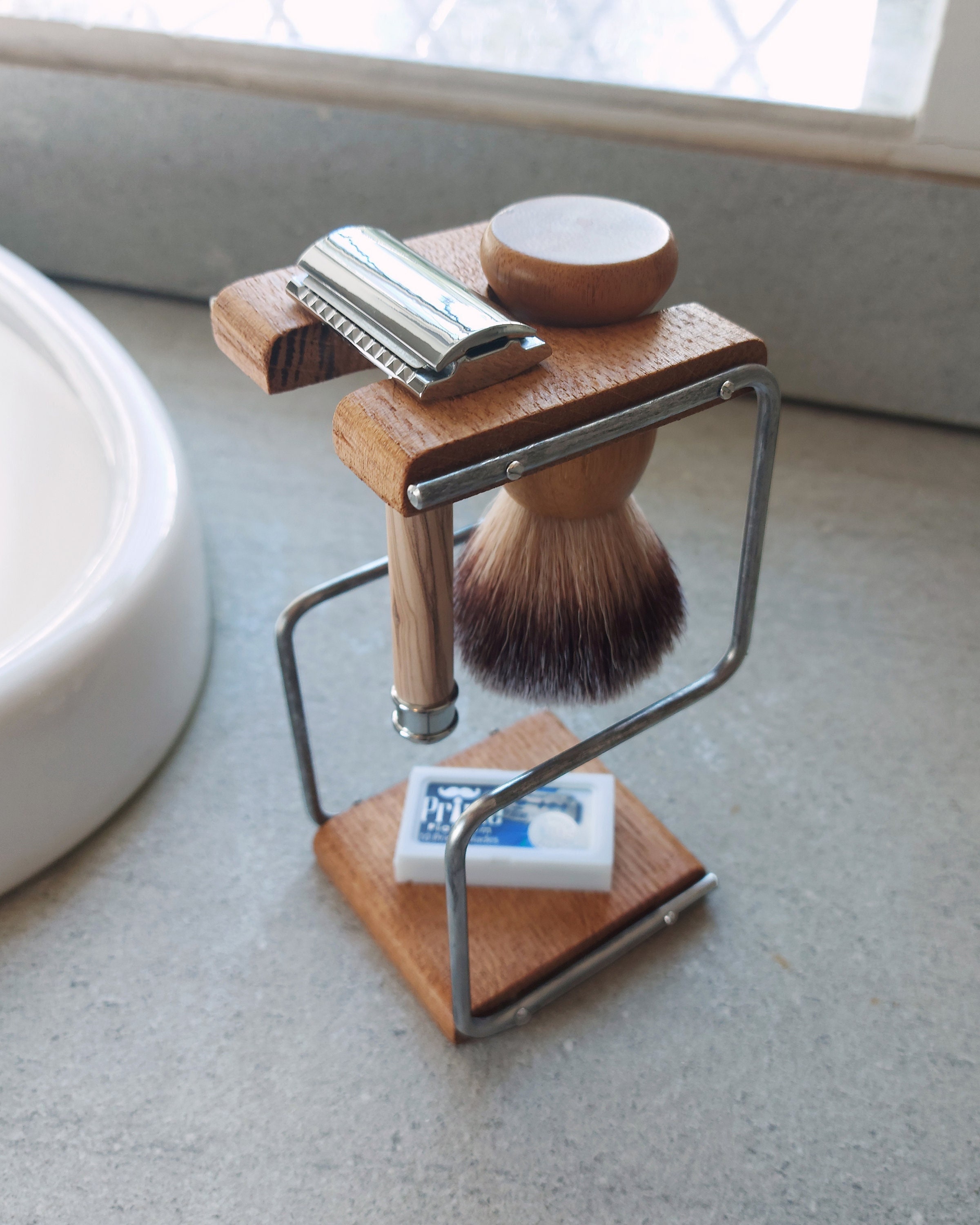 Breuer Shaving Stand Kit steel Frame Handmade Reclaimed Oak Stand