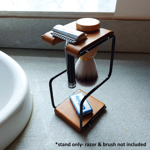 Breuer shaving stand (Black Frame)- Handmade reclaimed solid oak, razor and brush stand (Stand only- razor and brush not included)