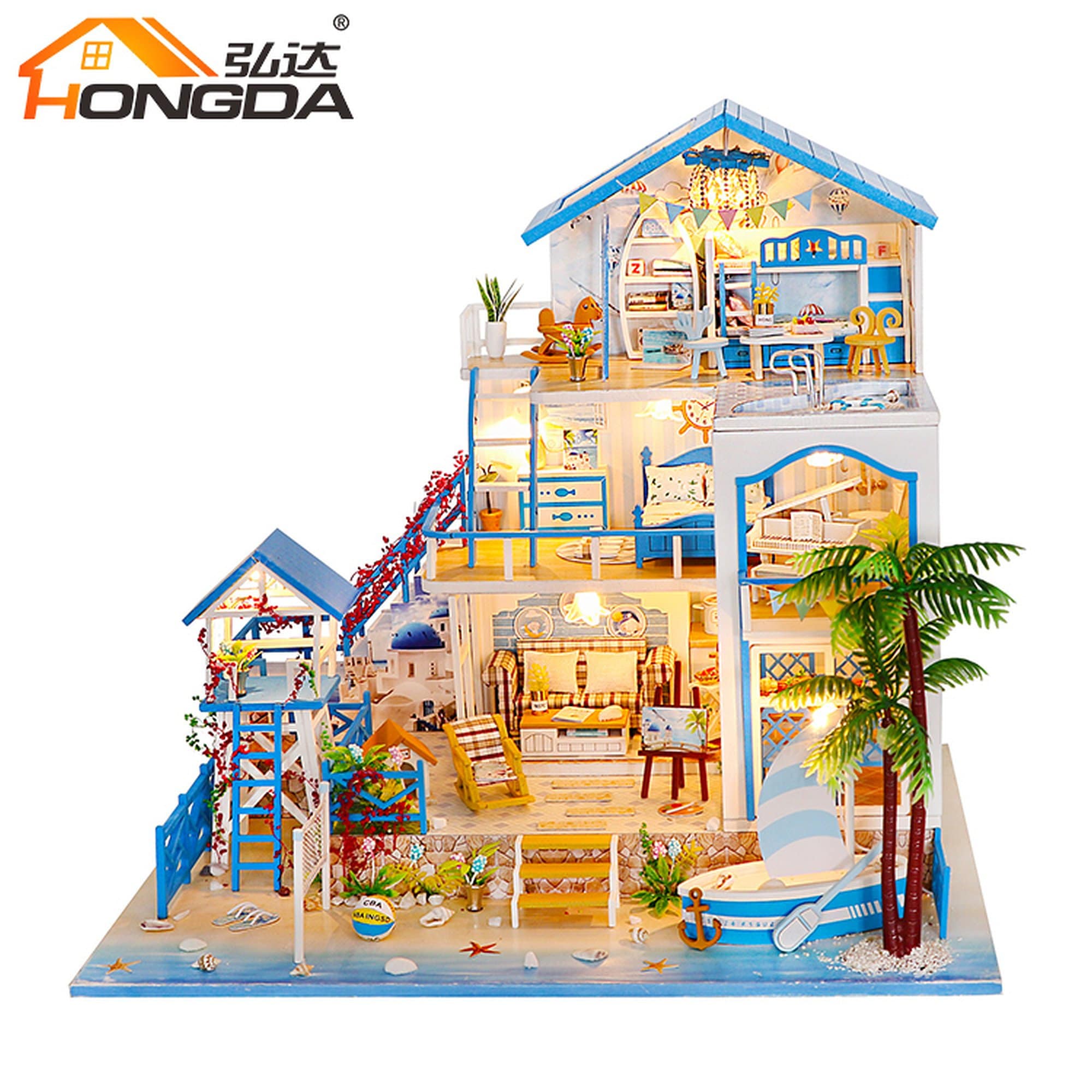 Hoomeda DIY L906 romantc Aegean Sea W LED Lights Dust Cover and