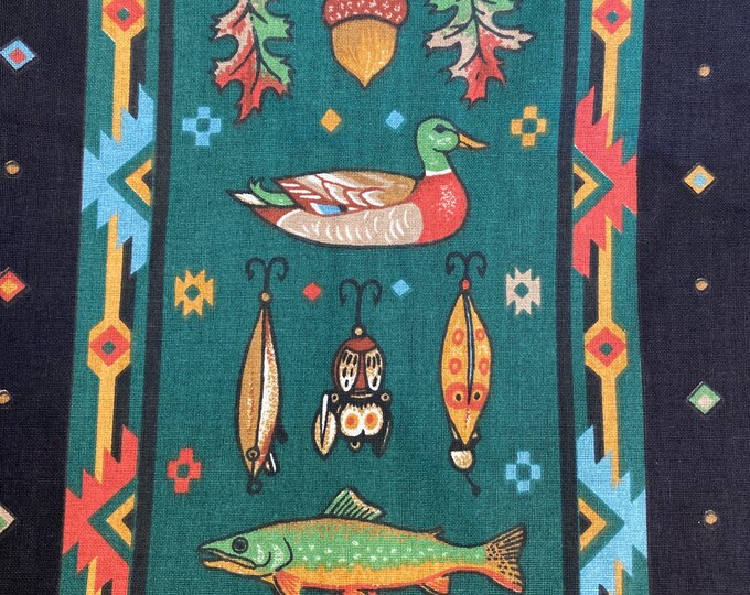RARE Vintage Fishing Fabric 90s Novelty Cotton With Ducks and Etsy