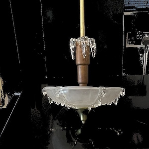 French Art Deco Ceiling Light Fitting with Icicles Glass shade