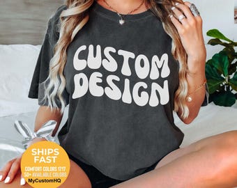 Custom Text Shirt for Women, Comfort Colors Retro Font Personalized Tshirt