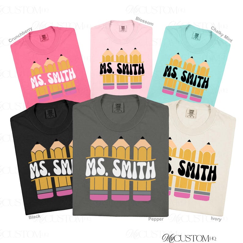 Custom Teacher Name Shirt, Personalized Comfort Colors Pencil Teacher Tee, Retro Teacher Pencil TShirt, Gift for Teacher, Back to School image 2