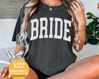 Camiseta de colores cómodos para novias, camiseta universitaria para futuras novias, regalos para novias, despedidas de soltera, camisetas extragrandes para despedidas de soltera.
