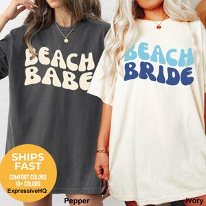 Camisas para despedida de soltera, playeras, playeras, colores cómodos, playeras, playeras, damas de honor, para fiesta de despedida de soltera, tema playero, último chapuzón imagen 4