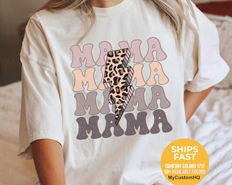 Cheetah Print Mama Shirt For Mothers Day Gift For Mom, Leopard Print Gifts For Her, Baby Shower Gift, Comfort Colors Oversized Retro Shirt