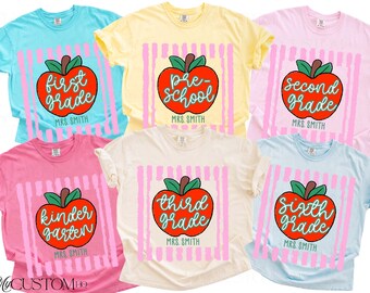 Camiseta personalizada para profesores de grupo, camiseta para profesores de vuelta al cole, camiseta personalizada Comfort Colors para equipos, camiseta para cada nivel de grado, primero, segundo, tercero, cuarto y quinto.