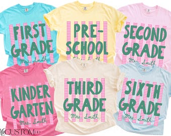 Camiseta personalizada para profesores de grupo, camiseta para profesores de vuelta al cole, camiseta personalizada Comfort Colors para equipos, camiseta para cada nivel de grado, primero, segundo, tercero, cuarto y quinto.