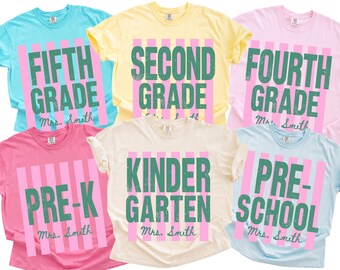 Camiseta personalizada para profesores de grupo, camiseta para profesores de vuelta al cole, camiseta personalizada Comfort Colors para equipos, camiseta para cada nivel de grado, primero, segundo, tercero, cuarto y quinto.