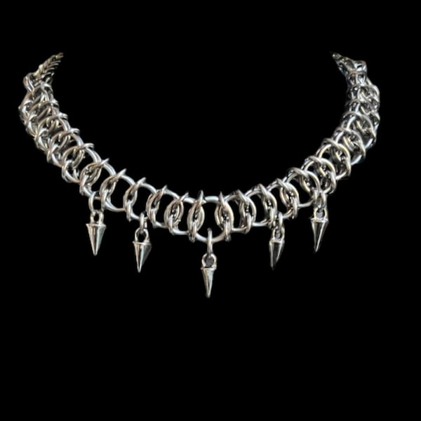 LADONA spiked chainmail choker,punk necklace,chains for men,chains for women,gift for boyfriend,chainmail necklace,affordable gifts