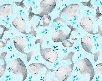 Snuggly Fabric Choose Your Cut Light Blue Whales Minky Michael Miller Polyester 58 wide SMZ7673-LBLU Ocean Soft