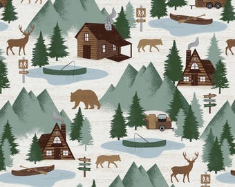 Moose Creek Lodge Fabric | At the Cabin Fabric | Camping Fabric | Kanvas Studios Fabric | 100% Cotton Fabric