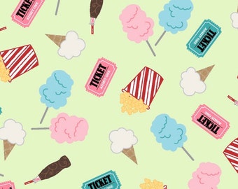 Vintage Boardwalk Fun Snacks Fabric | Carnival Fabric | Popcorn Fabric | Cotton Candy  Fabric | Ice Cream Fabric | 100% Cotton Fabric