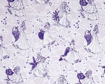 Disney Princess Line Draw Fabric | Purple Disney Princess Fabric | Disney Fabric | 100% cotton Fabric by the Yard