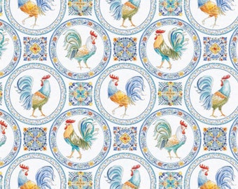 Morning Bloom Medallions Fabric | Chicken Fabric | Rooster Fabric | Morning Bloom Fabric | 100% Cotton Fabric