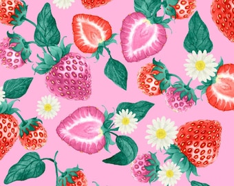 Strawberry Fabric | Pink Strawberry Fabric | Strawberries Fabric | Fabric Editions  | Cotton Fabric