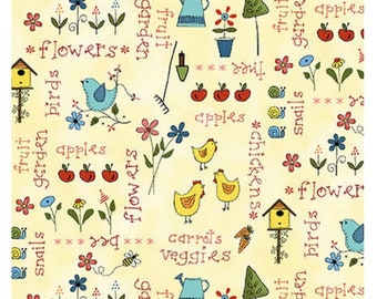 Backyard Happenings Fabric | Spring Showers Fabric | Gardening Fabric | Henry Glass Fabric | 100% Cotton Fabric