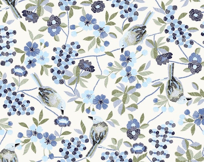 Serenade Fabric Perched Birds Fabric Blue Bird Fabric Etsy