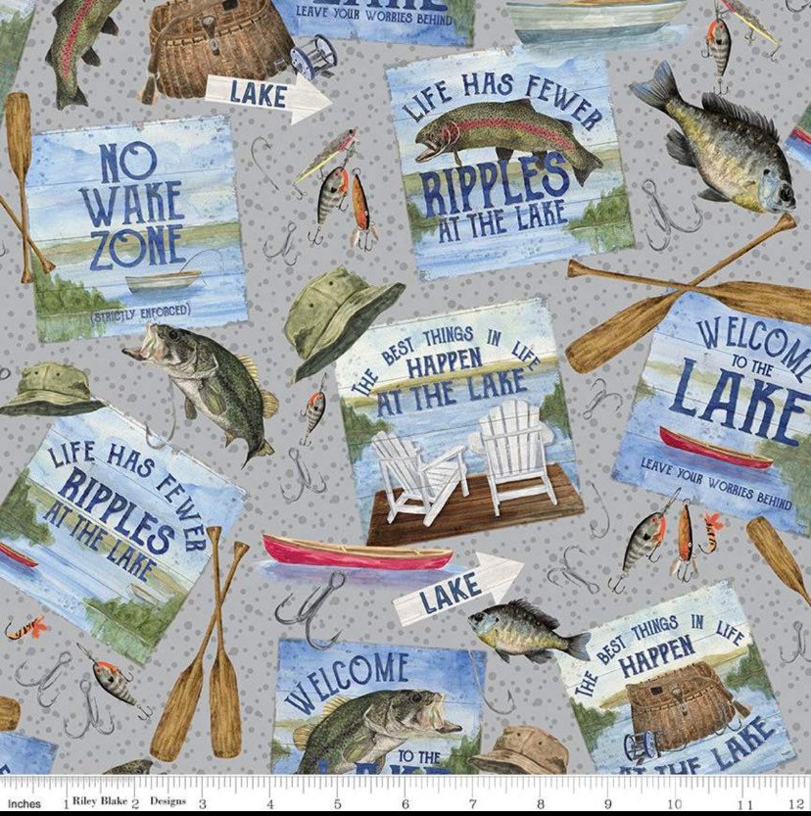 At The Lake Fabric Fish Fabric Fishing Fabric Riley Etsy
