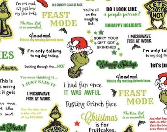 The Grinch Fabric | How the Grinch Stole Christmas Fabric | Dr Suess Enterprises Fabric | 100% Cotton Fabric