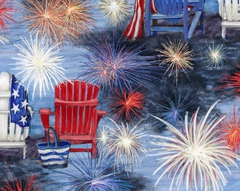 Patriotic Holiday Fabric | Patriotic Fabric | 4th of July Fabric | Susan Winget Fabric | patriotic Chair Scene