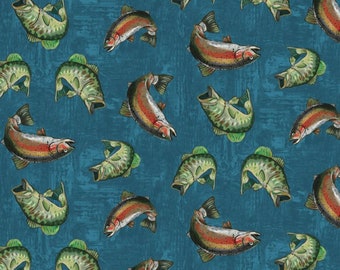 Lake Adventure Fabric | Fish Fabric | Fishing Fabric | Wilmington Fabrics | Wildlife Collection | 100% Cotton Fabric