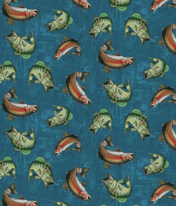 Lake Adventure Fabric | Fish Fabric | Fishing Fabric | Wilmington Fabrics |  Wildlife Collection | 100% Cotton Fabric