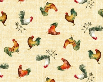 Rustic Roosters Fabric | County Fair Collection | Chicken Fabric | Michael Miller Fabrics | 100% Cotton Fabric