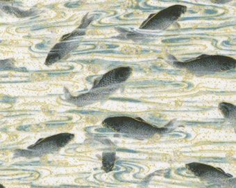 First Catch Fabric | Fish Fabric | Fishing Fabric | Robert Kaufman | Imperial Collection 17 | Koi Fabric