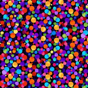 May include: A black background with a pattern of colorful polka dots. The dots are various shades of red, orange, yellow, green, blue, purple, and pink.