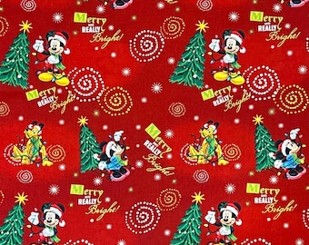 Mickey Mouse Christmas Fabric | Minnie Mouse Christmas Fabric |  Vintage Disney Fabric | 100% Cotton Fabric