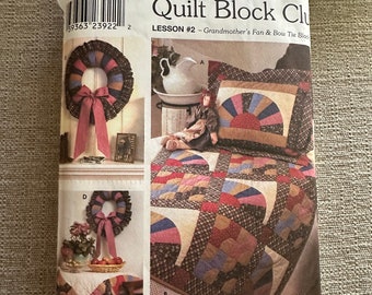 Simplicity 9234 Quilt Block Club Lesson #2 Grandmothers Fan and Bow Tie Blocks Pattern NEW