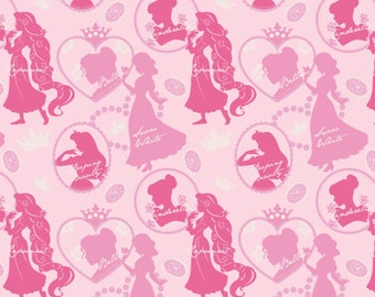 Disney Princess Silhouette Fabric | Candy Pink Disney Princess Fabric | Disney Fabric | 100% cotton Fabric by the Yard