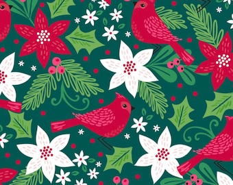 Holiday Wonder Fabric | Cardinal Fabric | Poinsettia Fabric | Bird Fabric | 3 Wishes Fabric | 100% Cotton Fabric