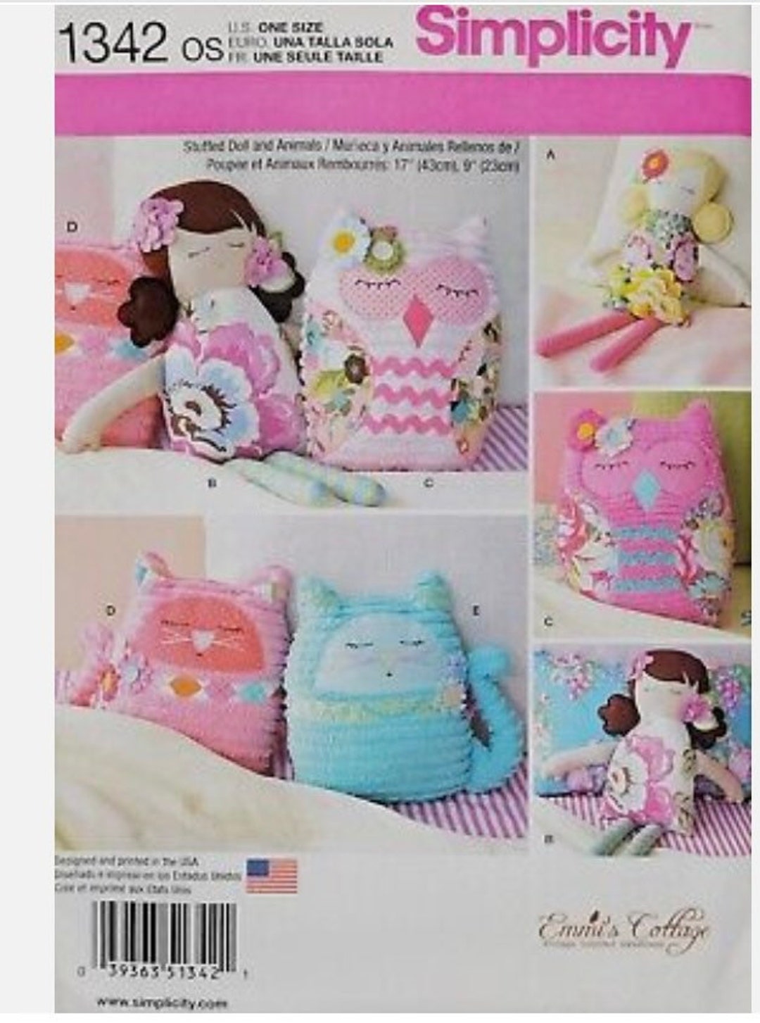 Simplicity Pattern 1342 Stuffed Doll & Animals Emmis Cottage Etsy