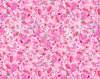 Pink Ribbon Floral Fabric | Pink Floral Fabric | Antique Floral Fabric Design | Flower Garden Fabric | Timeless Treasures