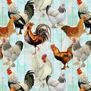 Chicken on Faded Fence Fabric  | Chicken Fabric | Chickens Fabric | Timeless Treasures Fabric | 100% Cotton Fabric