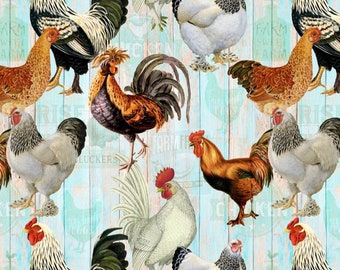 Chicken on Faded Fence Fabric  | Chicken Fabric | Chickens Fabric | Timeless Treasures Fabric | 100% Cotton Fabric