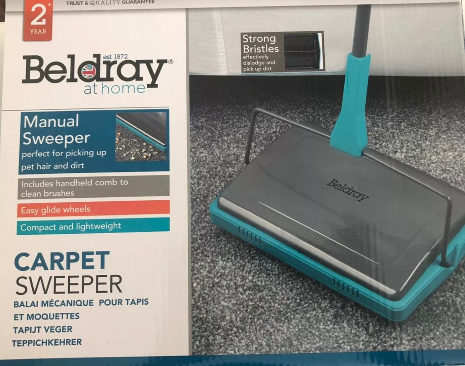 Beldray® Manual Carpet Floor Sweeper, Great for Pet Hair/Dirt 2 Year