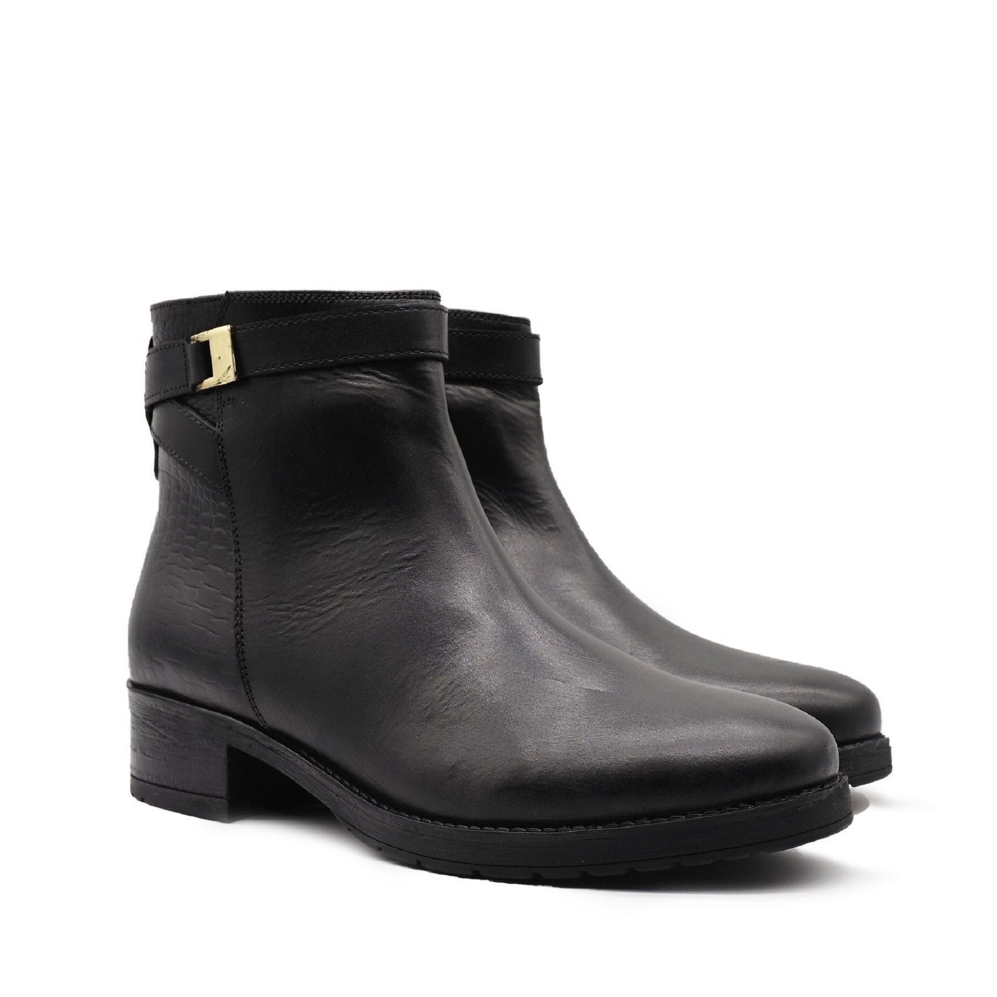 black croc pointed ankle boots